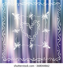 Vector illustration for Saint Valentine's day and every day design. Polar lights blurred background. Greeting card with heart shapes and flowers. Tender and light design