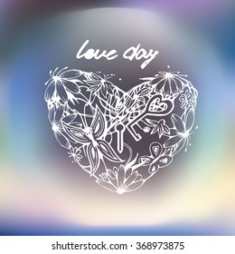 Vector illustration for Saint Valentine's day design and every day design. Blurred polar lights background with hand drawn heart