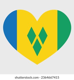 Vector illustration of the Saint Vincent and the Grenadines flag with a heart shaped isolated on plain background. I love St. Vincent and the Grenadines. Happy Independence Day