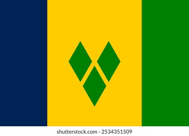 Vector illustration of the Saint Vincent and the Grenadines flag featuring blue, yellow, and green colors with a central emblem. Perfect for patriotic projects, cultural representations, and pride