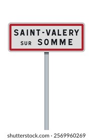 Vector illustration of the Saint-Valery sur Somme city entrance road sign on metallic post