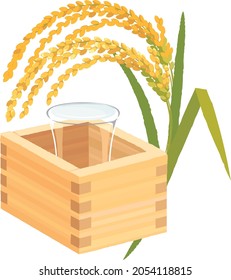 Vector Illustration Of Sake In A Box.