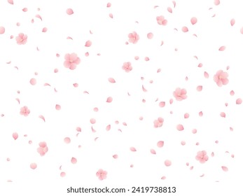 Vector illustration of Sakura blizzard seamless background with gradient cherry blossoms and petals