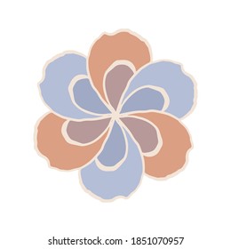 Vector illustration of sakura flower on white isolated. Blue and pink petals for printing on dishes, fabric, paper. Logo and design element flower top view. Delicate botanical element for floral