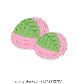 Vector illustration of sakura mochi for print ,design, greeting card, sticker, icon Sakura mochi is the one kind of Japanese sweet made it from pink-colored glutinous rice Daifuku