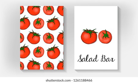 Vector Illustration of Salad Bar Template with Tomatoes Sketch Style