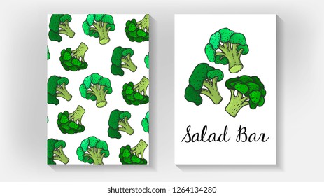 Vector Illustration of Salad Bar Template with Broccoli Sketch Style