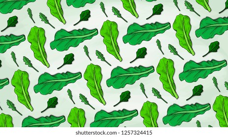 Vector Illustration of Salad Leaves Pattern Sketch Style