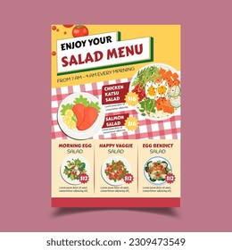 Ilustración vectorial del cartel del volante del menú de ensaladas