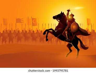 Vector illustration of Saladin ibn Ayyub a Muslim military and political leader who as sultan led Islamic forces during the Crusades
