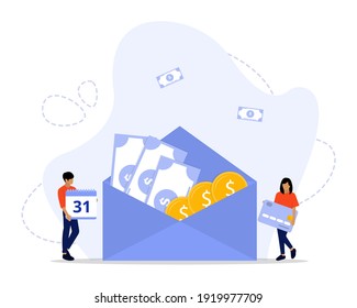 Vector Illustration, Salary Payment Concept, Showing a group of people celebrating salary payment day, 
Suitable for landing page, UI, web, App intro card, editorial, flyer, and banner