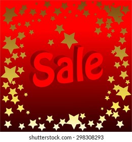 Vector illustration of Sale - 3d. Gold stars on a red background.