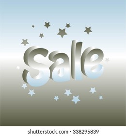 Vector illustration of Sale (3D) on a silver background with stars.