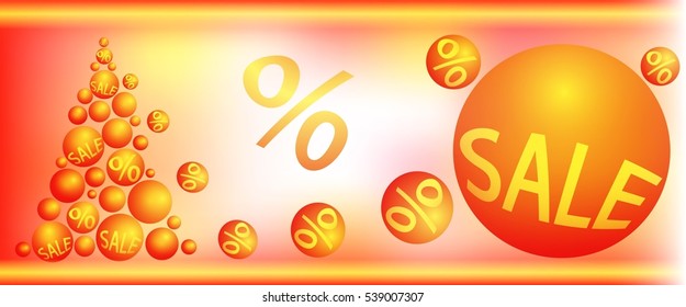 Vector illustration of sale. Abstract Christmas tree of gold balls.