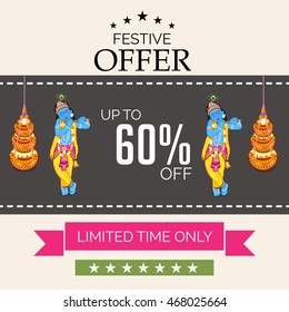 Vector illustration of a Sale background with Baby Krishna for Happy Krishna Janmashtami.