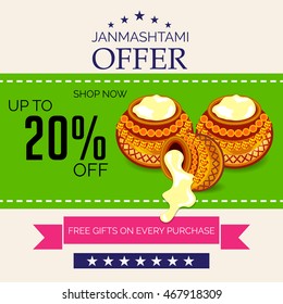 Vector illustration of a Sale background with Dahi Handi for Happy Krishna Janmashtami.