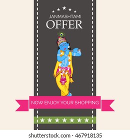 Vector illustration of a Sale background for Happy Krishna Janmashtami.