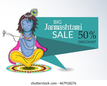 Vector illustration of a Sale background for Happy Krishna Janmashtami.