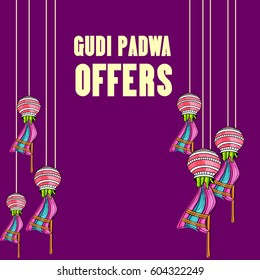 Vector illustration of a Sale Banner for Occasion of Gudi Padwa Celebration (Lunar New Year).