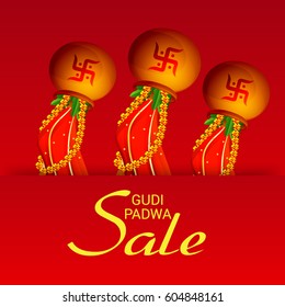 Vector illustration of a Sale Banner for Occasion of Gudi Padwa Celebration (Lunar New Year).