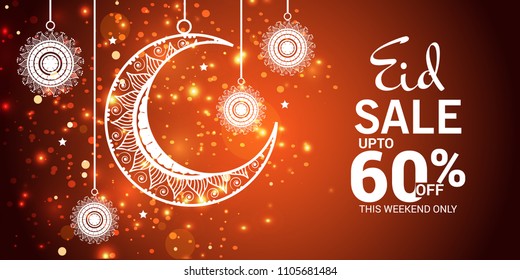 Vector illustration of a Sale Banner Or Sale Poster For Festival Of Eid Mubarak with Text space Background.