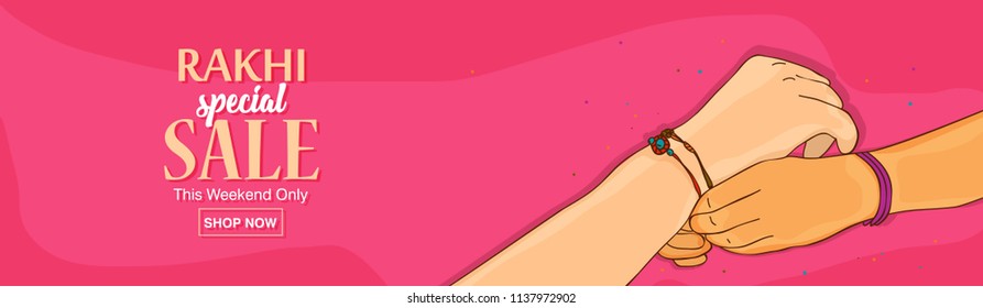 vector illustration of Sale banner or poster with brother and sister for Raksha Bandhan.