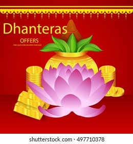 Vector illustration of a Sale banner or sale poster for festival of dhanteras diwali festival celebration 
