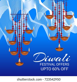 Vector illustration of a sale banner or sale poster for traditional Indian festival diwali celebration background.