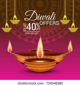 Vector illustration of a sale banner or sale poster for traditional Indian festival diwali celebration background.