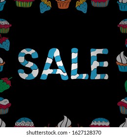 Vector illustration. Sale banner template design, Big sale special offer. Seamless pattern. Illustration in white, black and blue colors. End of season special offer banner.