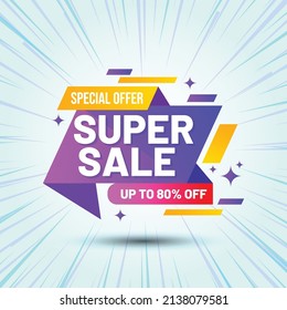 Vector illustration Sale banner template design, Big sale special up to 80% off. Super Sale, end of season special offer banner.