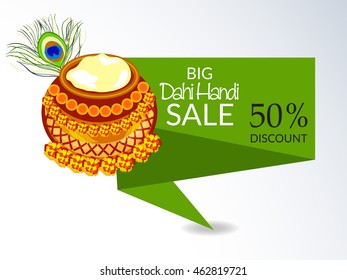 Vector illustration of a Sale Banner/Header for Happy Krishna Janmashtami.