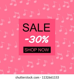 Vector Illustration. Sale card on background in note background. Season sale 30 off. Shop now element. Poster