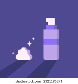 Vector illustration for sale of care products. An image of a bottle of a cosmetic product in purple colors.