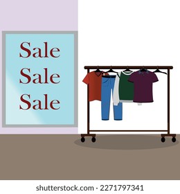 Vector illustration of sale clothes. Clothing Store Sale. Clothes on a hanger