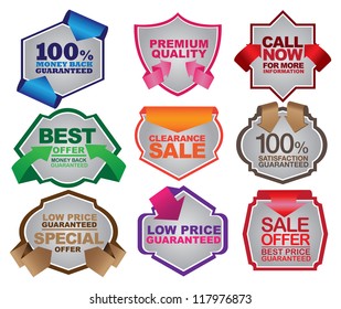 Vector illustration of sale labels with different messages.