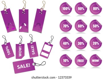 Vector illustration of sale labels and recycling tags