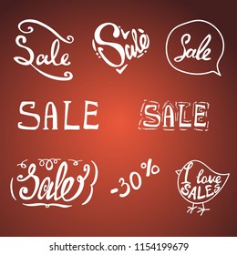 Vector illustration, sale lettering set. Minimalistic style with white letters
