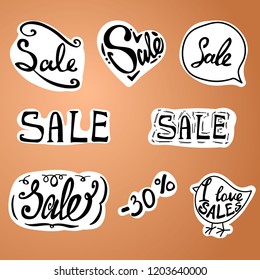 Vector illustration, sale lettering set. Minimalistic style with black letters
