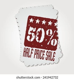 Vector Illustration of Sale Postage Stamp Design, Website, Background Banner. Discount Label Logo Template
