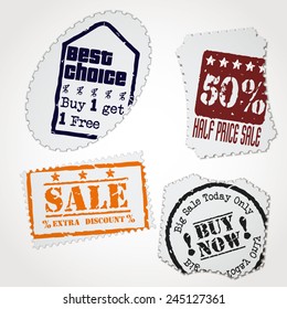 Vector Illustration of Sale Postage Stamp Design, Website, Background Banner. Discount Label Logo Template