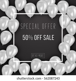 Vector illustration Sale poster background with balloons. Wallpaper, flyers, invitation, posters, brochure, banners. Decoration Element for party or celebrations