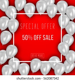 Vector illustration Sale poster background with balloons. Vector illustration. Wallpaper, flyers, invitation, posters, brochure, banners. Decoration Element for party or celebrations