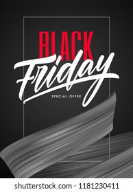Vector illustration: Sale poster with type lettering composition of Black Friday and flow ribbon.