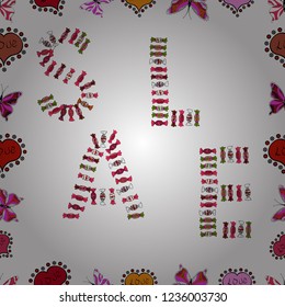 Vector illustration. Sale tags set on a white, black and red background. Lettering. Seamless. Illustration in white, black and red colors.