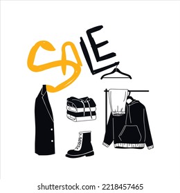 Vector illustration of sales design template. Seasonal discounts, black friday. Doodle.