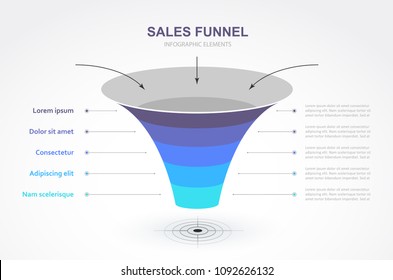 Vector illustration with sales funnel elements. Business infographics template.