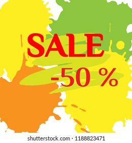 Vector illustration. Sales inscription -50 on multi colored spots