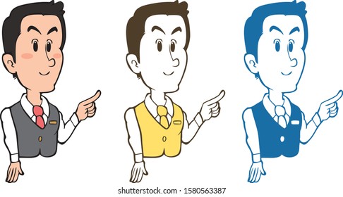 Vector illustration of a salesman. Three color variations.