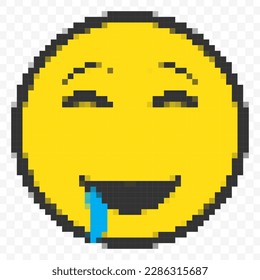 Vector illustration of salivating 
 emoticons in a pixel art 8 bit video game style. Simple design on transparent background (PNG).